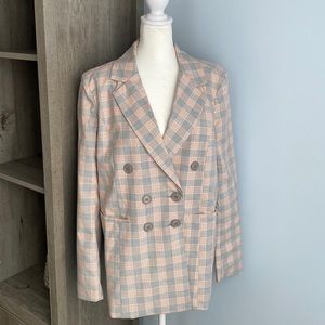 NWT COFFEESHOP Women’s Gray Plaid Double Breasted Blazer. Size Large.